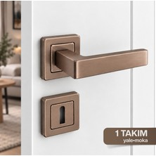 Badem10 Alm Victoria (1 Takım) Moka Renk Kare Rozetli Oda Kapı Kolu Montaj Vidaları Dahil Iç Kapı