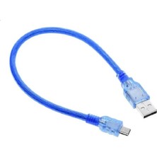 Emay Center Mini USB Type-B 30 cm Veri ve Şarj Kablosu Şeffaf Mavi Arduino Nano Uyumlu