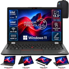 Lenovo Thinkpad L13 Yoga Intel Core Ultra 7 165U 32GB 512GB SSD 13.3" Wuxga IPS Dokunmatik+Kalem W11 Pro Notebook ve Asbertech Çanta