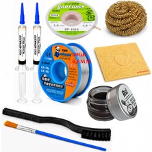 MHM Lehimleme Seti 0,8 mm 40 gr Lehim Teli 2’li Flux CP-1515  Lehim Fitili Fırça ve Havya Ucu Temizleme Seti ST11