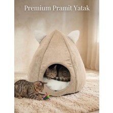Şık Piramit Kedi ve Köpek Yatağı, Çıkartılabilir Minderli Nubuk Tasarım