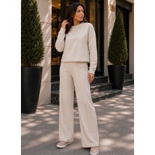 New Orginal Kadın Pamuklu Selanik Kumaş Çıma Detaylı Gündelik Bluz Pantolon Alt Üst Takım