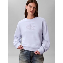 Calvin Klein Kadın / Kız Mor Calvin Klein Ls Embossed Monologo, 3oq, S Lila Kadın Sweatshirt