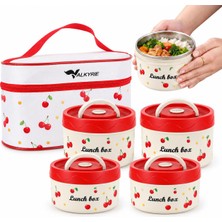 Valkyrie 4 Katlı Kirazlı Yemek Termosu 2040 ml 304 Paslanmaz Çelik Lunch Box Isı Yalıtımlı Çantalı