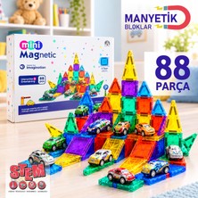 SmartFox Manyetik Bloklar 88 Parça Mıknatıslı Yapı Oyuncak Seti Mini Araçlı 3+ Yaş