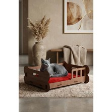 Büyük Ahşap Kedi Yatağı, Kaliteli Ceviz Renk, 50X35 Cm, Rahat ve Şık