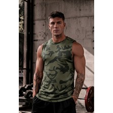 Serablanka Erkek Nem Emici Hızlı Kuruma Atletik Teknik Sporcu Sıfır Kol T-Shirt Haki