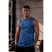 Serablanka Erkek Nem Emici Hızlı Kuruma Atletik Teknik Sporcu Sıfır Kol T-Shirt Mavi