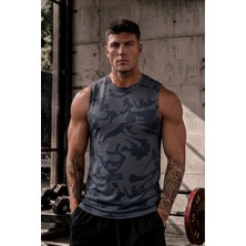 Serablanka Erkek Nem Emici Hızlı Kuruma Atletik Teknik Sporcu Sıfır Kol T-Shirt Füme