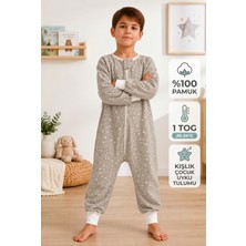Rukiye Yavuz Pamuk Pazen %100 Pamuk Çift Kat Pazen Kışlık Kollu Bebek Uyku Tulumu 1 Tog 20-24 Derece Elyafsız Yıldız Desenli Unisex - Oeko-Tex