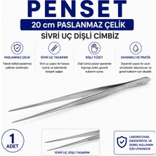 Labolist Penset 20 cm Paslanmaz Çelik - Sivri Uç Dişli Cımbız