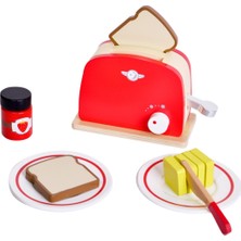 Classic World 12 Parça Kırmızı Retro Tost Makinesi ve Tost Seti 5 - 7 Yaş İçin Ahşap Oyun