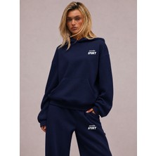 Unisex Kadın Erkek Macklin Sport Minimal Yazı Baskılı Oversize 3 Iplik Kapüşonlu Sweatshirt ve Baggy Eşofman Altı