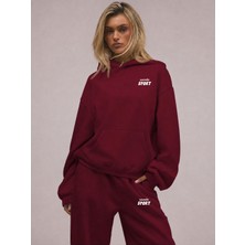 Unisex Kadın Erkek Macklin Sport Minimal Yazı Baskılı Oversize 3 Iplik Kapüşonlu Sweatshirt ve Baggy Eşofman Altı