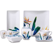 Korkmaz Link Collection 28 Parça Kare Kahvaltı Takımı 6 Kişilik Desenli New Bone Set