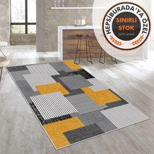 West Home Yıkanabilir Dijital Baskı Halı 60 x 100 cm Modern Tema Kaymaz Taban Gold Renk