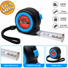 MF Tools Otomatik Kilitli Çelik Şerit Metre 3X19 mm Ölçüm Metresi 3 Metre