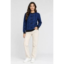 Siyah Mavi Yazı Desenli Iki Iplik Şardonlu Sweatshirt