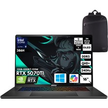 MSI Msı Stealth 16 Aı+ Ultra 9 386H 48 -Gbddr5 1 Tbssd RTX5070Tİ (12 GB-GDDR7-125W) 16" OLED Windows 11 Home + Hmf Sırt Çantası B3WH-011TRHMF3