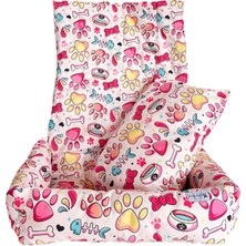 Pembe Pop-Up Desenli Yıkanabilir 50X60 Kedi ve Köpek Araba Yatağı