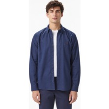 Lacoste Mens Slim Fit Navy Cotton Shirt Dar Kesim Pamuklu Erkek Gömlek Lacivert