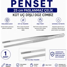 Labolist Penset 25 cm Paslanmaz Çelik - Küt Uç Dişli Düz Cımbız