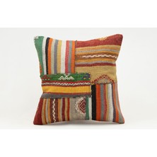 Kilim Wholesale El Yapımı Kilimden Yapılmış Vintage Kırlent Kılıfı, Yün, 40X40 cm