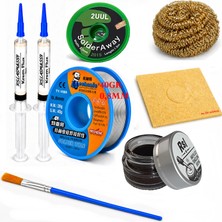 MHM Lehimleme Seti 0,8 mm 40 gr Lehim Teli 2’li Flux 2UUL-2015  Lehim Fitili 1fırça ve Havya Ucu Temizleme Seti ST91