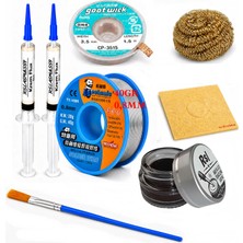 MHM Lehimleme Seti 0,8 mm 40 gr Lehim Teli 2’li Flux CP-3515  Lehim Fitili 1fırça ve Havya Ucu Temizleme Seti ST42