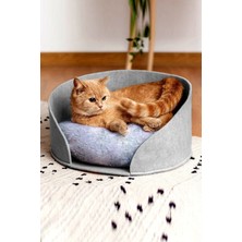 Peluş Kedi Yatağı, Gri, Konforlu ve Şık Evcil Hayvan Yuvası