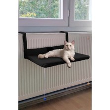Siyah Radyatör Üstü Polar Peluş Kedi Yatağı ve Hamak Seti