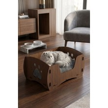 Büyük Ahşap Kedi Yatağı, Premium Ceviz, 50X35 Cm, Konforlu ve Şık