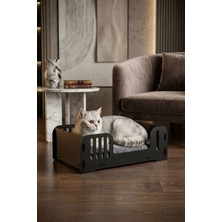 Büyük Ahşap Kedi Yatağı, Siyah, Premium Kalite, 50X35 Cm, Konforlu ve Şık