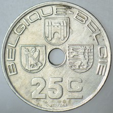 Banknoting Belçika 25 Centımes 1938.