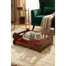 Büyük Ahşap Kedi Yatağı, Dekoratif ve Dayanıklı Ceviz Renkli Kemik Model