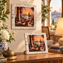 Ceren Wooden Istanbul Kız Kulesi Gün Batımı Dekoratif Taş Görünümlü Tablo 12,5X12,5 cm – Masaüstü ve Duvar Kullanımlı