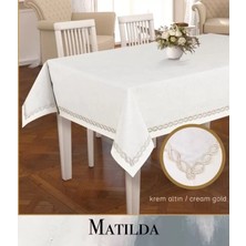 Elitse Keten Masa Örtüsü 155X300 cm Matilda Krem-Altın Model Yemek Masası Dekoru
