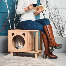 Modern Tırmanma Halatlı Kedi Evi ve Mama Kabı Seti