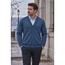 Beyome Erkek %100 Cotton V Yaka Düğmeli Hırka-Süveter Yandan Cepli Triko Günlük Şık Rahat Kesim