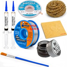 Smnr Elektronik Lehimleme Teli 0,8mm 40G 2’li Flux Havya Ucu Temizleyici  Seti CP-2515 Lehim Sökme Fitili 1fırça SETI58