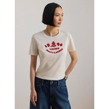 Lauren Ralph Lauren Ekru Kadın Bisiklet Yaka Baskılı T-Shirt 200B21053