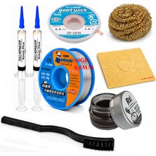 Smnr Elektronik Lehimleme Teli 0,8mm 40G 2’li Flux Havya Ucu Temizleyici  Seti CP-2515 Lehim Sökme Fitili 1fırça SETI54