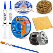 Smnr Elektronik Lehimleme Teli 0,8mm 40G 2’li Flux Havya Ucu Temizleyici  Seti CP-3015 Lehim Sökme Fitili 1fırça SETI76