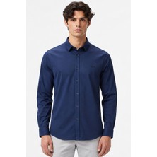 Lacoste Mens Slim Fit Navy Cotton Shirt Dar Kesim Erkek Gömlek Lacivert
