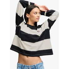 Superdry Lacivert Beyaz Kadın Yuvarlak Yaka Çizgili Sweatshirt W2012609A