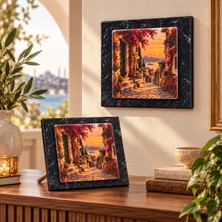 Ceren Wooden Gün Batımı Sokak Manzaralı Dekoratif Taş Görünümlü Tablo 12,5X12,5 cm – Masaüstü ve Duvar Kullanımlı