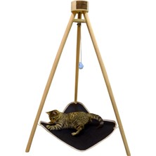 Rahat ve Şık Ahşap Tripod Kedi ve Köpek Yatağı Hamağı Salıncağı