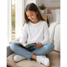 Fasıla Giyim Beyaz Unisex Çocuk Sade Uzun Kollu Tişört - Okula Dönüş