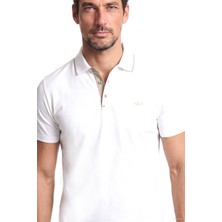 Paul & Shark Erkek Regular Fit Pamuklu Metalik Logo Detaylı Kısa Kollu Beyaz Polo Yaka T-Shirt 16311704SM-965