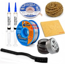 Smnr Elektronik Lehimleme Teli 0,8mm 40G 2’li Flux Havya Ucu Temizleyici  Seti CP-3015 Lehim Sökme Fitili 1fırça SETI72